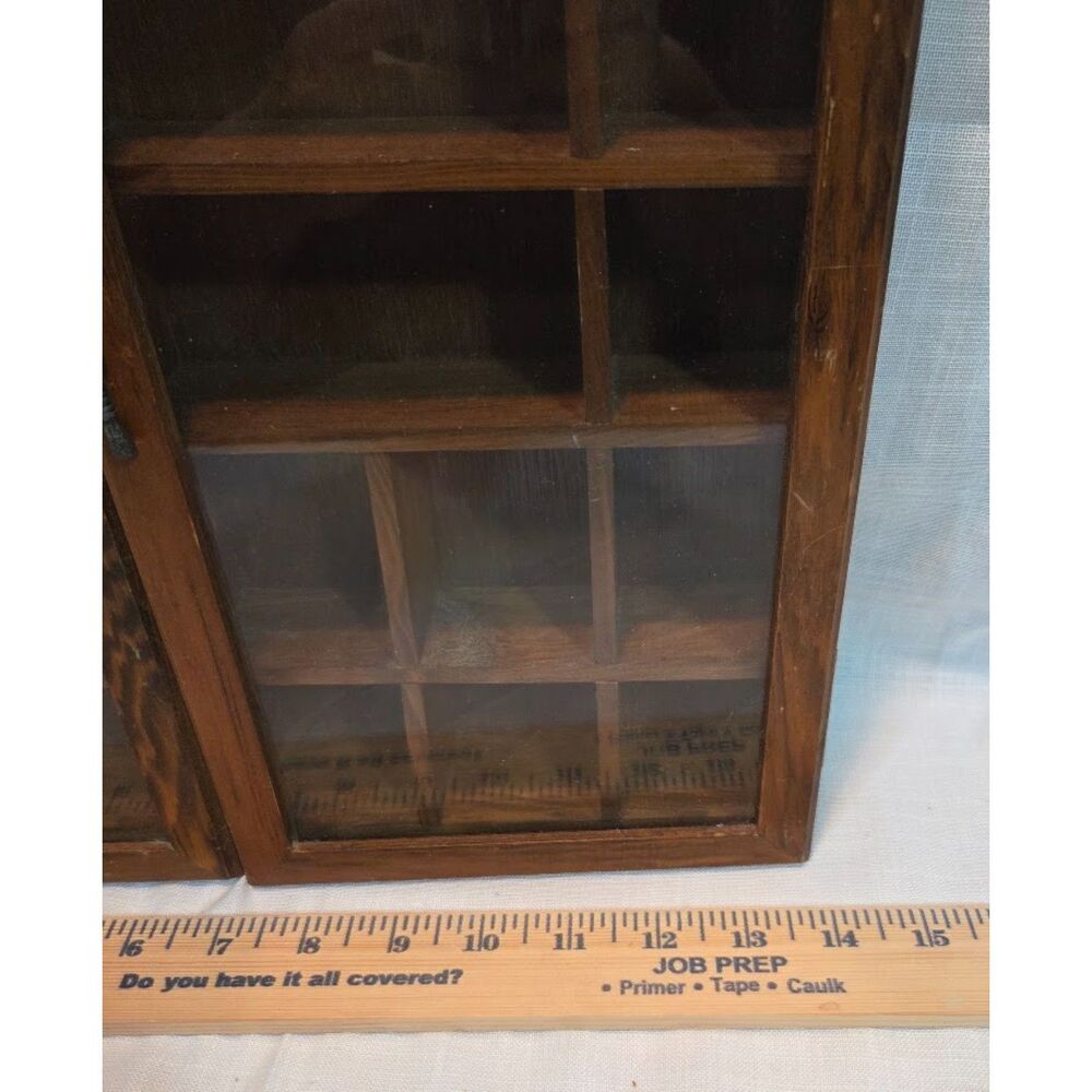Vintage Wood Curio Display Cabinet Wall Shelf Glass Doors My Collection